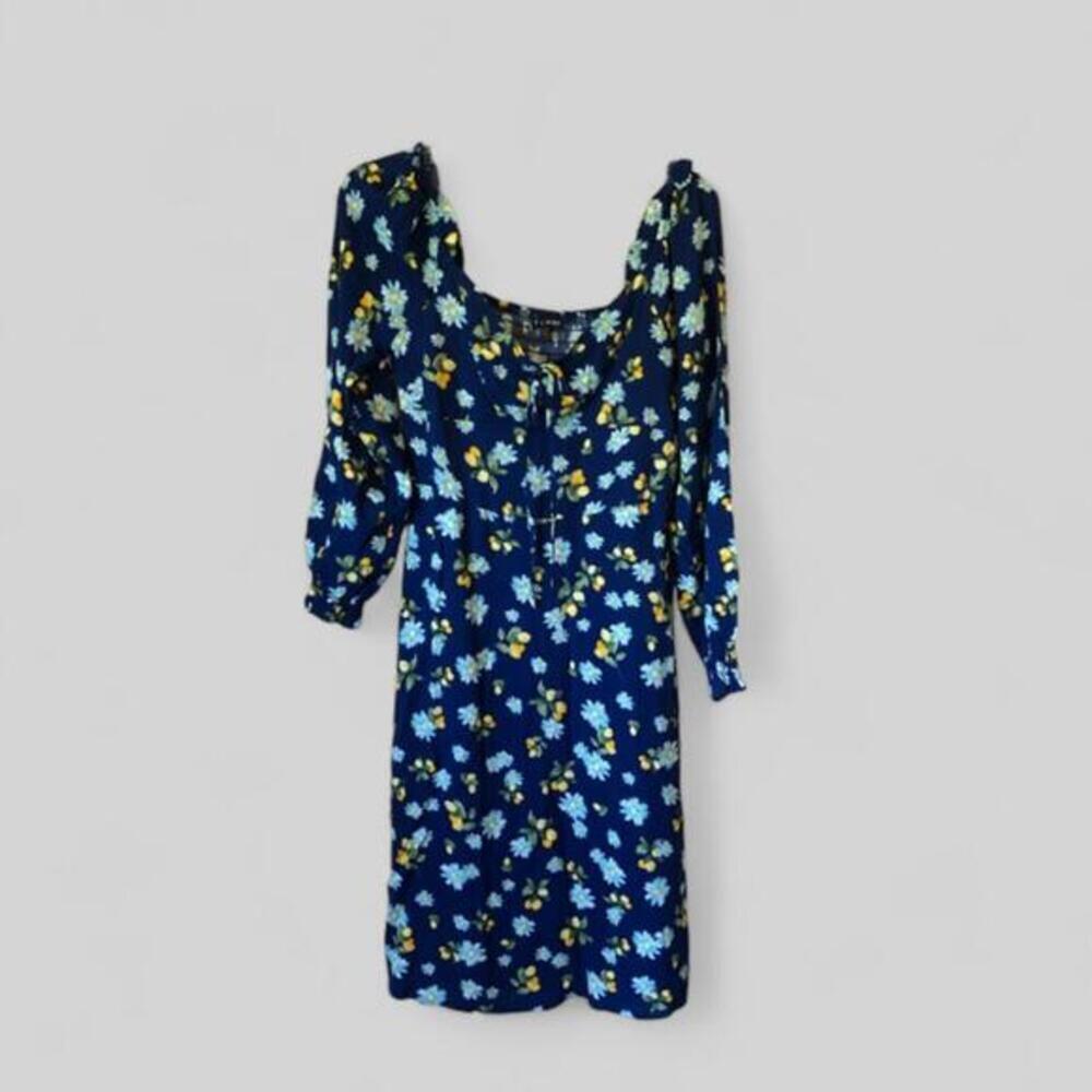 NWT AS U Wish Floral Print Dress - Navy & Yellow, Size M